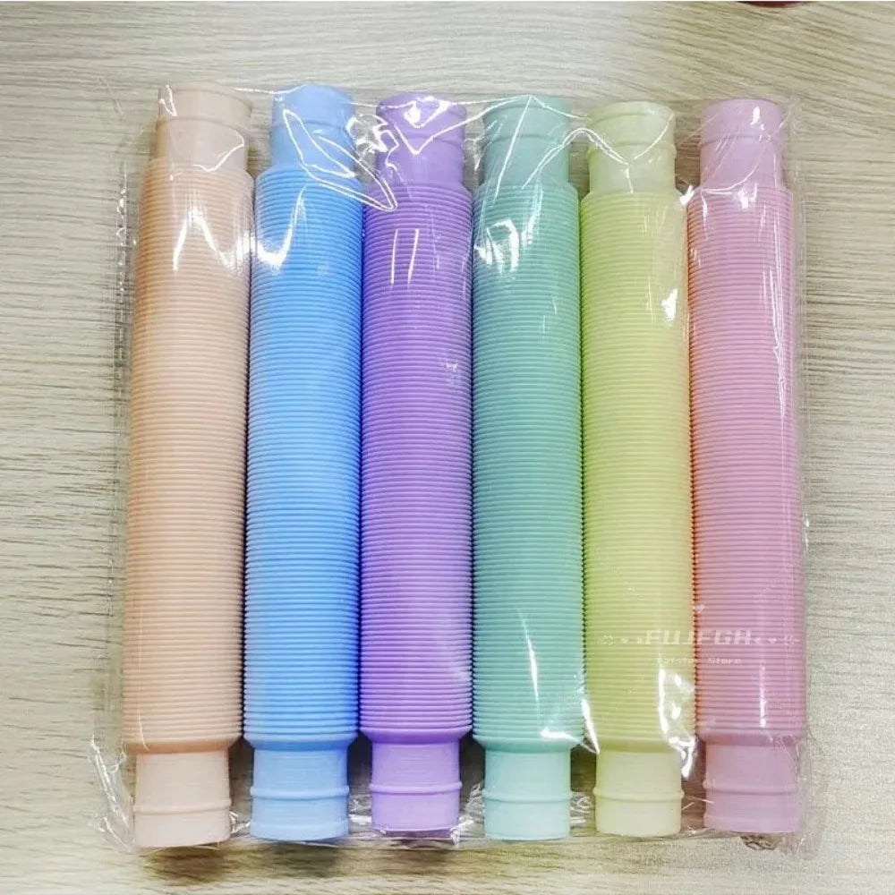 Pop Tubes Sensory Toys Fidget Pop Tube Stress Relief Decompression Finger Toy Telescopic Tube for Kids Teenager Gifts Pack Of 6 Pcs/Pack