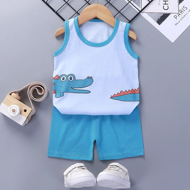 Kids Clothes Boys Girls Vest Suit Children's Clothing baby Cotton T-Shirts Shorts Tank Top Sleeveless